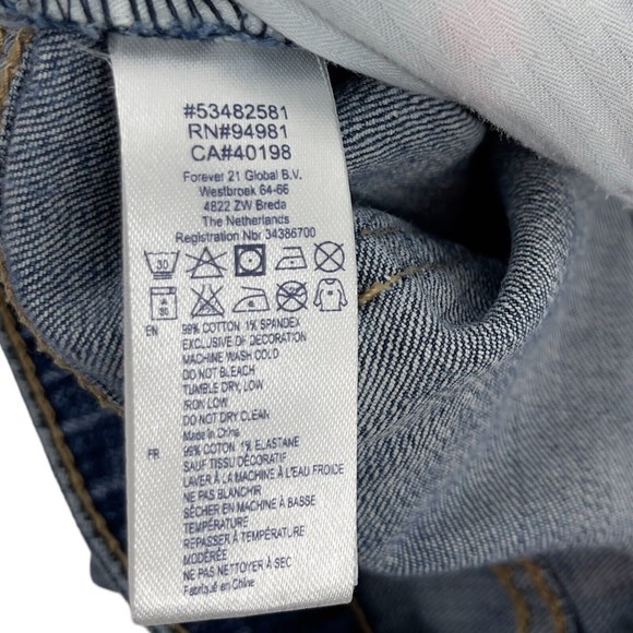 Forever 21 Womens Mid Rise Denim Blue Jean Shortie Shorts Floral Embroidered 0/2 - Picture 7 of 7